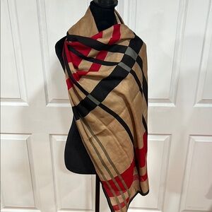 NEW❤️Elegant Tan and Red Plaid Scarf